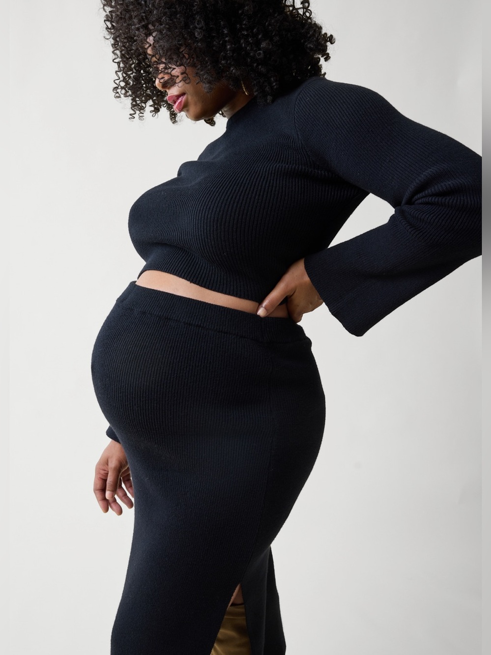 Ingrid & Isabel Mix + Mingle Black Maternity Sweater Midi Skirt Set XL NWT - Picture 1 of 10